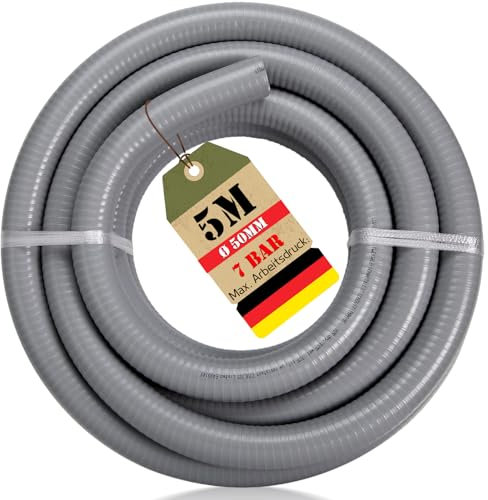 Warmfay PVC Flexschlauch 5M, Ø 50mm | 7 Bar Arbeitsdruck | PVC Druckschlauch Flexibel & Teilbar | Klebeschlauch für Schwimmbad Pool & Teich | Hochwertig, Langlebig & Druckfest
