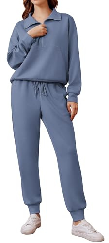 PINSPARK Jogginganzug Damen Set Trainingsanzug Halber Reißverschluss Zweiteiler Tracksuit Langarm Outfit Freizeitanzug Einfarbig Jogger Sportanzug