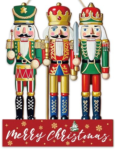 Whaline Cartello natalizio in legno con soldato schiaccianoci da appendere cartello natalizio decorativo per porta per vacanze interni ed esterni portico decorazione da parete