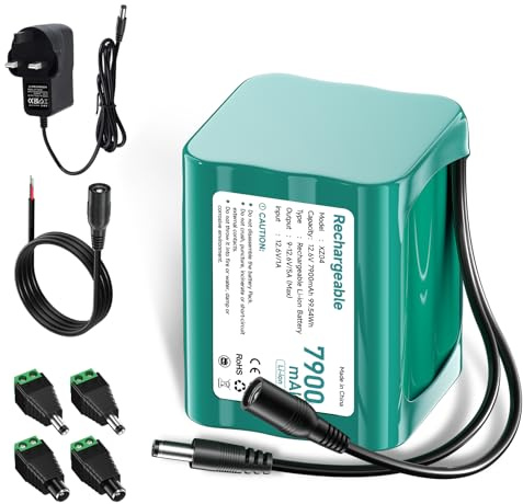 Mspalocell Batteria da 12 V 7900 mAh DAB Radio 12,6 V batteria al litio con caricabatterie e adattatore spina e linea di connessione, per Soundbok, faro posteriore, illuminazione bicicletta