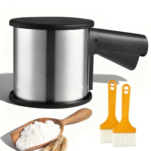 SNSYGN Mehlsieb Edelstahl, Puderzuckerstreuer Doppeltes Mehlstreuer Mehlsieb Einhand Staubzuckermühle mit Bodenabdeckung für Mehl, Zucker, Zimt, Gewürzpulver