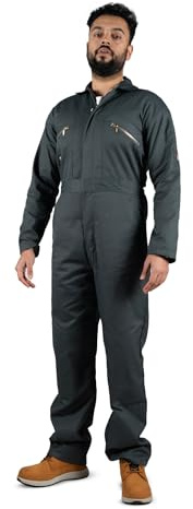 Unbreakable Men's Zipped Coveralls - Heavy Duty Workwear Overalls, Boilersuit with Concealed Brass Zip, Internal Knee Pad Pockets, Reinforced Stretch Waistband - Multi-Pocket Design