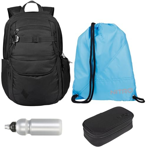 NITRO Schulrucksack 4 Teile Set Future Hero True Black 1957 rtmf | Schulrucksack Jungen Mädchen Schultasche Schulmappe Rucksack Box Sportbeutel Trinkflasche Laptopfach