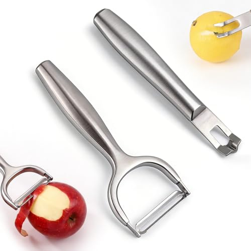 Lemon Zester & Vegetable Peeler Set, Stainless Steel Fruit Kitchen Peeler Grater Tool Practical Handheld Zester for Bar Cocktail Garnishes Culinary Citrus Food Peel Kitchen Use Easy