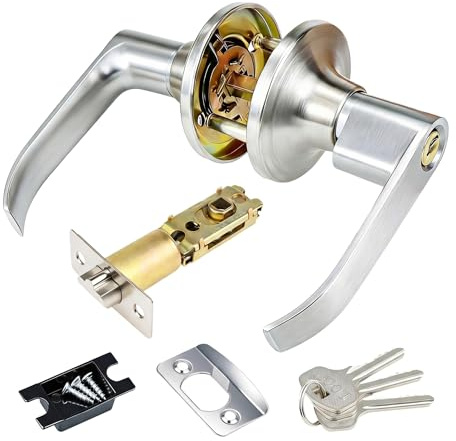 Door Handle Lock Brass, Entrance Adjustable Latch Privacy Security Handle | Brass, Handles with Lock and Key Bedroom Doors Locks for Bedroom Bathroom Kitchen Office