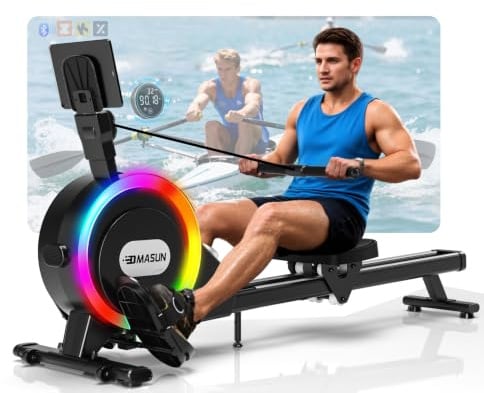 DMASUN Rudergerät für Zuhause, 16/32 Widerstandsstufen, Leise Magnetbremse | Magnetisches/Elektronisches, 160kg, unter 20 dB, Doppelschiene, App-Verbindung, LCD, ideal für Cardio-Training