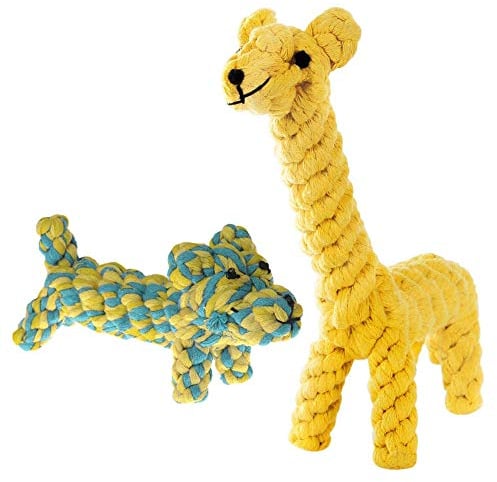 SunGrow Giraffe Cotton Knot Puppy & Ferret Ropes, Handwoven Chew Items for Small Breeds Dog, for Teeth and Gums, 2 Pieces per Pack