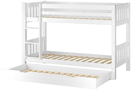Erst-Holz® Schönes Kinderetagenbett Massivholz weiß 90x200cm Stockbett + Gästebettkasten 60.06-09WS7