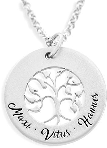 Kette Lebensbaum mit Namen Gravur Schmuck Familienkette 925 Silber Baum des Lebens Schmuck mit Gravur mit Namen Collier tree of life besonderer Silberschmuck Namenskette | HANDMADE IN GERMANY