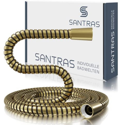 SANTRAS® Metall Duschschlauch DELUXE Bronze 2,00 m mit Durchflussbegrenzer – Besonders flexibler Brauseschlauch aus Messing MADE IN GERMANY