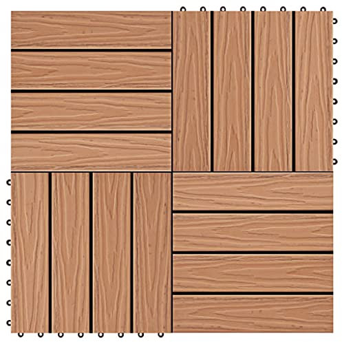 Balkon Boden-Belag,11 Stk.Terrassenfliesen geprägtes WPC 30x30cm 1qm Teak Farbe
