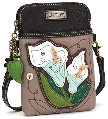 CHALA Crossbody-Handy-Geldbörse – Damen-Handtasche aus PU-Leder, mehrfarbig, mit verstellbarem Riemen, Calla Lily – Warmgrau, Einheitsgröße, Handy Xbody