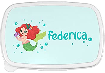 Fupies Porta pranzo e merenda personalizzato con nome con sirenetta, Rosa
