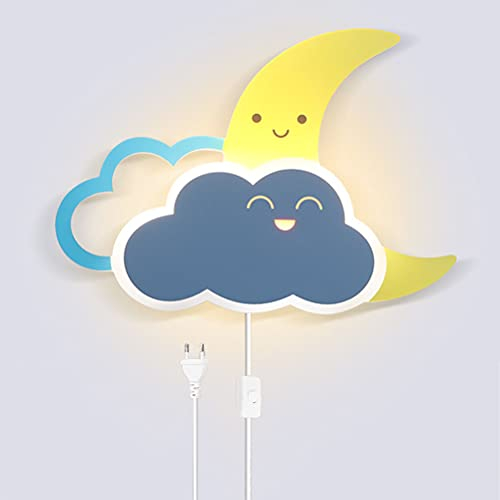 LED Wolken Wandleuchte Sterne und Mond Wandlampe mit Schalter und kabel, Modern Wandleuchtung Mit Stecker Kinderzimmer Nachttischlampe 8W Nachtlicht 3000K für Junge Mädchen kinder Schlafzimmerlampe