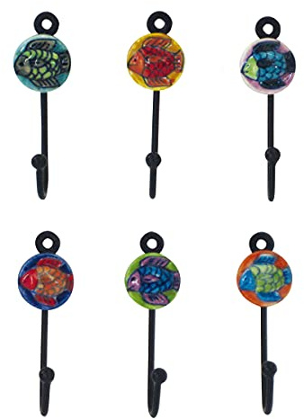 Gall&Zick Wandhaken Haken bunt Set rund Keramik Handtuchhaken handbemalt (Minihaken Fisch Set/6)