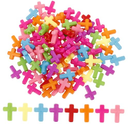 Milisten 100 Stück Acryl-Kreuzperlen, zufällige Farbe, Kreuz-Anhänger, Abstandshalter, Perlen, Kruzifix, Kreuz, lose Perlen für Ostern, Basteln, Halsketten, Armbänder, Ohrringe, Schmuckherstellung