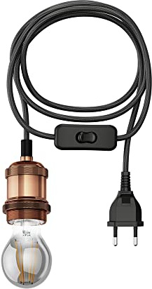 ledscom.de 3 m Textilkabel RETRA, Vintage, Stecker, Schalter, bronze + LED Lampe 370lm, extra-warmweiß