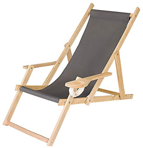 Ferocity Holz-Liegestuhl Klappbar Klappliegestuhl mit Armlehne und Getränkehalter Strandstuhl Motiv Graphit [119]