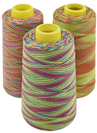 Regenbogen-Universal-Polyester-Nähmaschinengarn Allzweckfaden 3 Kegel von 3000 Yards je Spule Faden zum Nähen Quilten Overlock-Stickerei Handstickerei