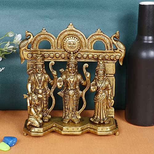 ARTVARKO Brass Ram Darbar Statue Shree Ram Ji Sita Laxman Hanuman Home Decor Puja Bhagwan Idol Murti for Mandir Temple 19.1 cm