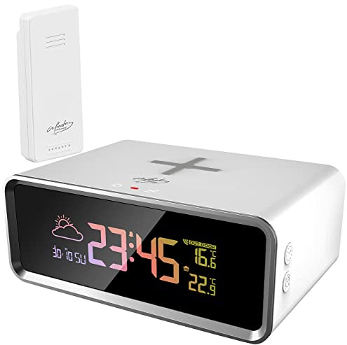 infactory Qi Ladestation: Funk-Wetterstation, Qi-kompatibles Ladegerät & Wecker, Sensor, 10 W (induktives Ladegerät, Charger, S6)