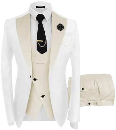 Wangyue Mens Suit 3 Piece Slim Fit Suits for Men Wedding Prom Tuxedo for Men Formal Business Suit, Z-beige-white, 6XL