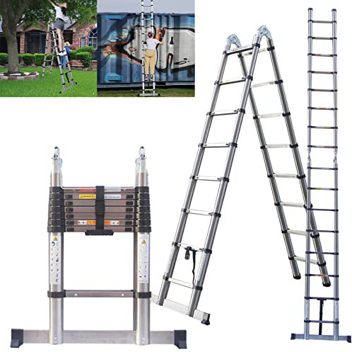 Extendable Ladders Telescopic Loft Ladder 5M Telescoping Ladders Multi Purpose Folding Extension Ladder,Non-slip Multifunction Extending Ladder Telescopic A Frame Ladder,Max 330Lbs & EN131(2.5M+2.5M)