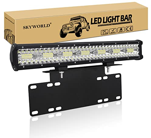 SKYWORLD 20 pulgadas 50cm 420W Barra LED 4x4 + Soporte de Número Placa + Faro Led Trabajo Focos LED Tractor para Coche Camión Barco Vehículos