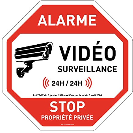 AUA SIGNALETIQUE - Panneau De Signalisation Circulaire en PVC 1.5 mm (Ø 400 mm, Alarme Sous Vidéo Surveillance 2)