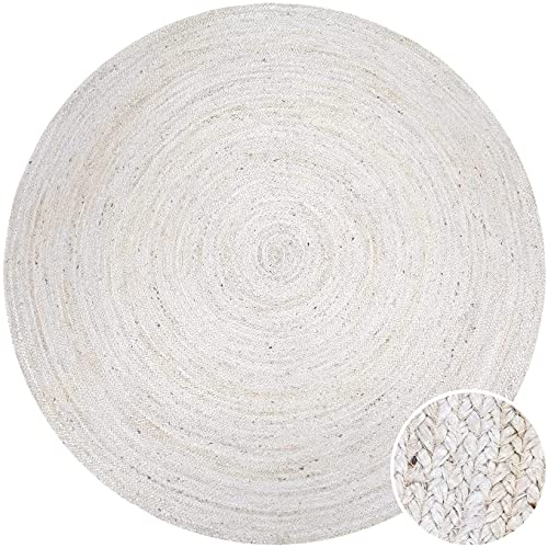 Vipanth Exports Jute-Teppich, weiß, handgewebt, rund, für Wohnzimmer, 180 x 180 cm
