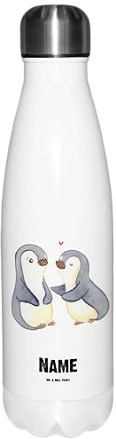 Mr. & Mrs. Panda Personalisierte Thermosflasche Pinguine trösten - Personalisierte Geschenke, Personalisierte Trinkflasche, Trinkflasche Mit Namen,