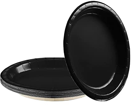 16Pcs Black Paper Plates Party Supplies,9 Round Dessert Plates Dinner Luncheon Plates Plates Tableware Creative DIY Paper Plates Solid Color Party Plates for Kids Adult Birthday,BBQ,Picnic
