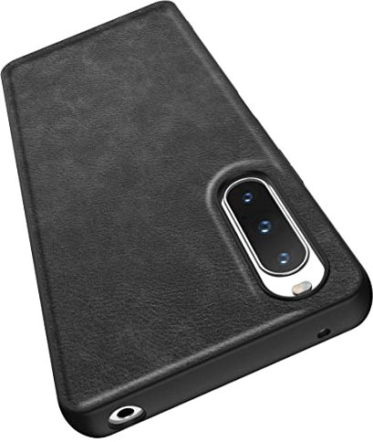 Kqimi Hülle Kompatibel mit für Sony Xperia 10 V, Premium Leder Handyhülle Dünn Stilvolle Weicher Griff Stoßfeste Anti-Kratzschutz Schutzhüllen für Sony Xperia 10 V 2023 (Schwarz)