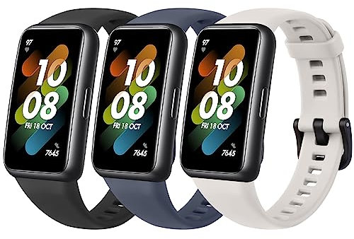 Wanme Cinturino compatibile con Huawei Band 7, cinturino colorato in silicone per Huawei Band 7 Standard e Huawei Band 7 NFC Edition (nero/blu notte/grigio)