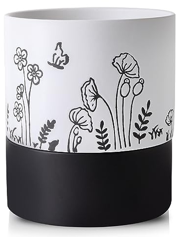 Nihow Selbstwässernder Blumentopf: 15,2 cm Keramik-Pflanzgefäß mit Drainageloch & Wasserspeicher Plus für Innen- und Außenpflanzen – zylindrischer runder Blumentopf für Sukkulenten/Kräuter/Veilchen –