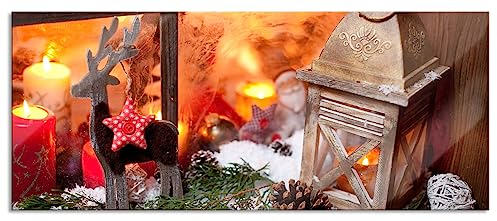 Pixxprint Glasbild Panorama, Wandbild aus Echtglas, weihnachtlich Fensterbrett, 120x50 cm, inkl. Aufhängung und Abstandshalter