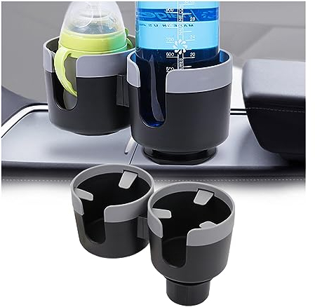 CGEAMDY Double Hole Car Cup Holder, Extendable Base Car Cup Holder, Car 2 in 1 Multi-Function Bottles Holder, Console Accessories Universal Adjustable Bottle Storage Rack for Vehicles(Grey)