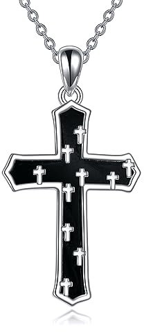 YFN Cross Necklace Sterling Silver Black Tourmaline Cross Pendant Fashion Jewellery Gifts for Women Girls