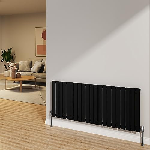 NRG 600x1428mm Black Radiator Horizontal Flat Panel Bathroom Designer Single Rad Central Heating