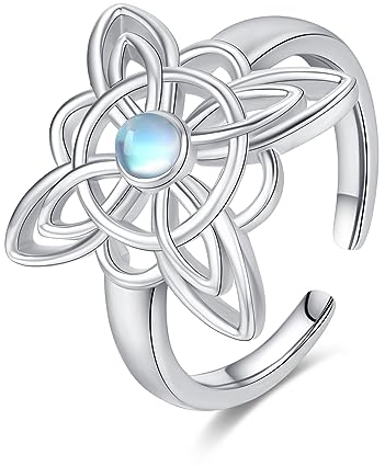 Hexen Knoten Ring 925 Sterling Silber Mondstein Hexe Magische Knoten Ringe Keltische Pagan Schmuck Hexe Geschenke für Frauen Mädchen