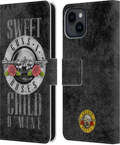 Head Case Designs Licenza Ufficiale Guns N' Roses Sweet Child O' Mine Vintage Custodia Portafoglio in Pelle Compatibile con Apple iPhone 15