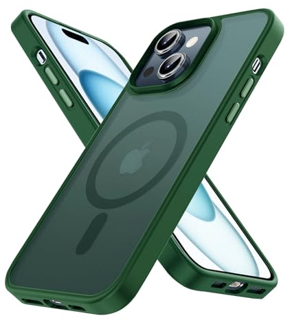 S. Tedazo Magnetisch Hülle für iPhone 15, Kompatibel mit MagSafe, Militärischer Schutz,Durchscheinende Matt UltraDünn Handyhülle,Stoßfest Kratzfest Schutzhülle für iPhone 15,Grün