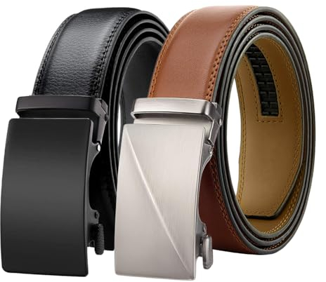 Chaberlu Automatik gürtel herren 2 Stücke, Ledergürtel Ratsche Automatikschließe Business Anzug Gürtel Verstellbarer Leder Gürtel für, Breit 35mm Breit mit Geschenkbox