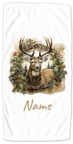 GRAZDesign Personalisiertes Handtuch Hirsch mit Name - Skandinavisch Wald auf Badetuch, Saunatuch - mit Tiermotiv, Wandriss - 100x50cm