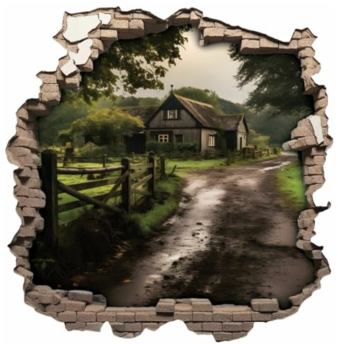 Samunshi® Wandtattoo Wandriss mit Bauernhof Fenster in andere Welt Portal Wanddekoration Wandsticker für Kinderzimmer Wohnzimmer Wanddeko 50 x 50cm
