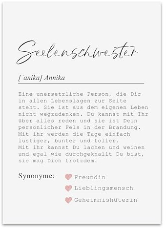 Nastami Poster DEFINITION personalisiert mit Namen als Geschenk (Seelenschwester, DIN A4)
