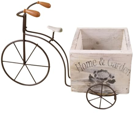 Colcolo Fahrrad-Blumentopf, Holz-Blumentopf, Fahrrad-Pflanzgefäß, dekorativer Blumenbehälter für Terrasse, Balkon, Regal, Hofdekoration, Weiß