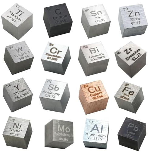 Komdndht Metallelemente-Würfel-Set, Dichtewürfel-Set für die Sammlung Des Periodensystems der Elemente (0,39/10 Mm), 16-Teilig