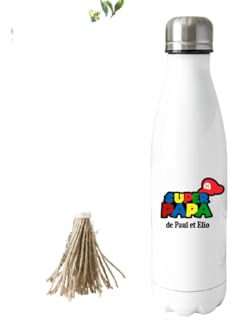 Gourde Isotherme 750 ml Super Papa de (prénom) - Cadeau Personnalisé pour la Fête des Pères, Anniversaire ou Toute Occasion Spéciale - Gardez Vos Boissons Chaudes ou Froides