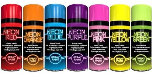 ZOPPER 7 x Neon Spray Paint Graffiti DIY Extra Bright Assorted Colours Creative Art Fluorescent Paint Blue Green Orange Pink Yellow Red Purple Multicolours 200ml